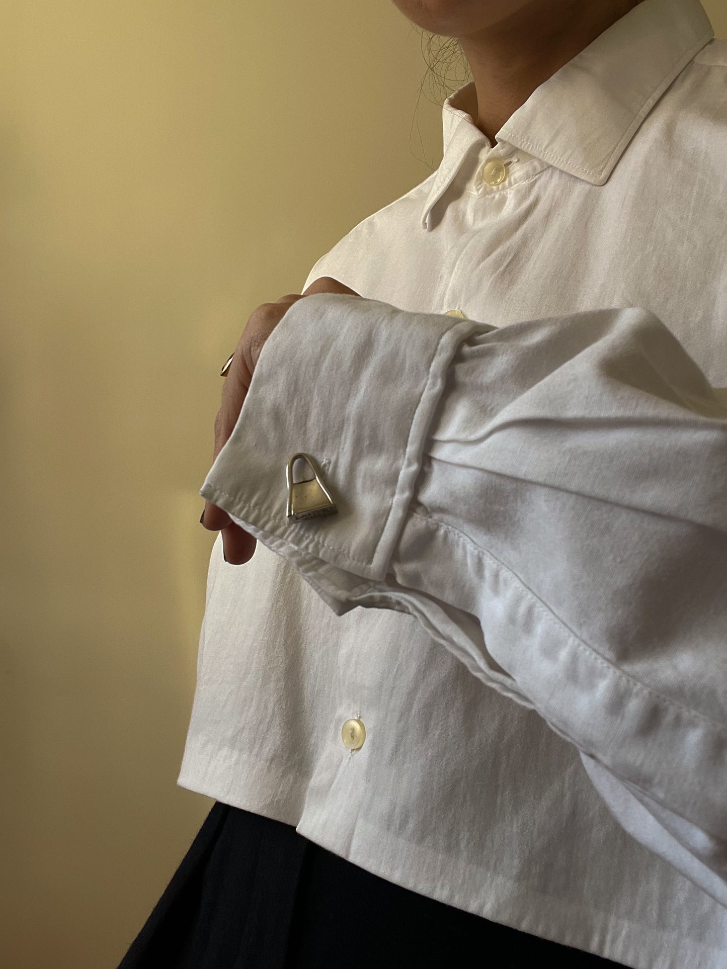 Vintage White Cotton Cropped Cufflink Shirt