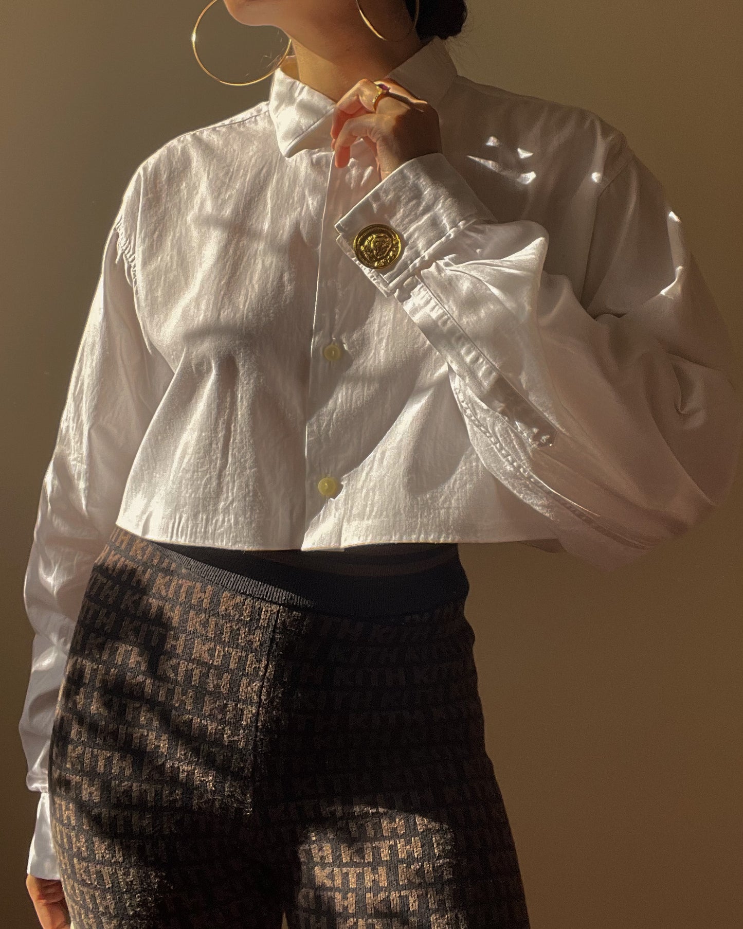 Vintage White Cotton Cropped Cufflink Shirt