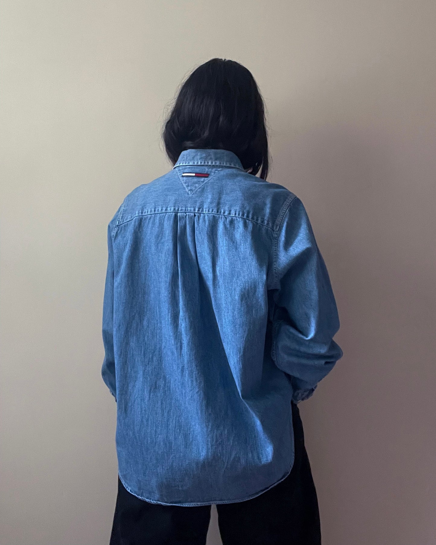 Vintage Designer Tommy Hilfiger Cotton Blue Chambray Shirt