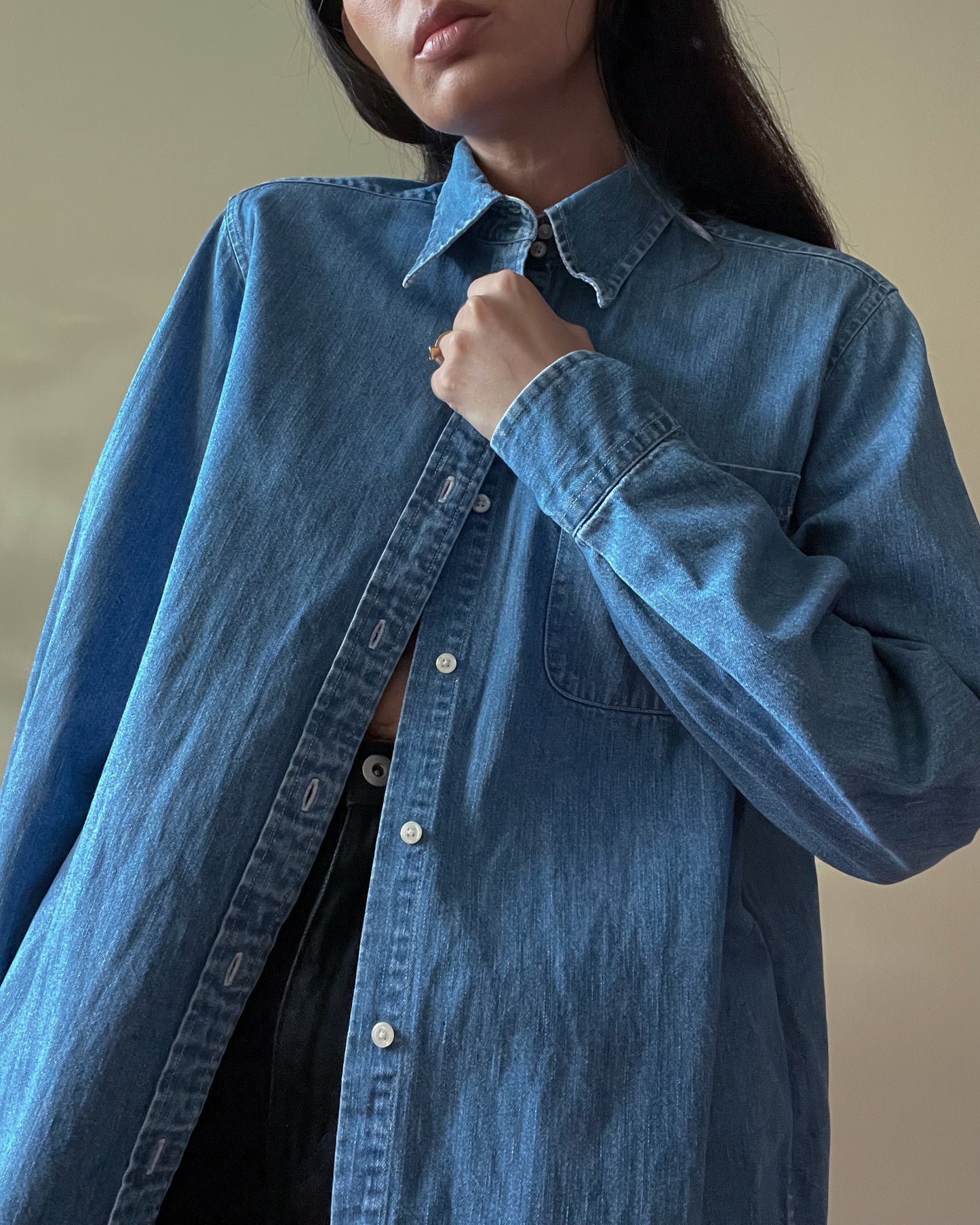 Vintage Designer Tommy Hilfiger Cotton Blue Chambray Shirt