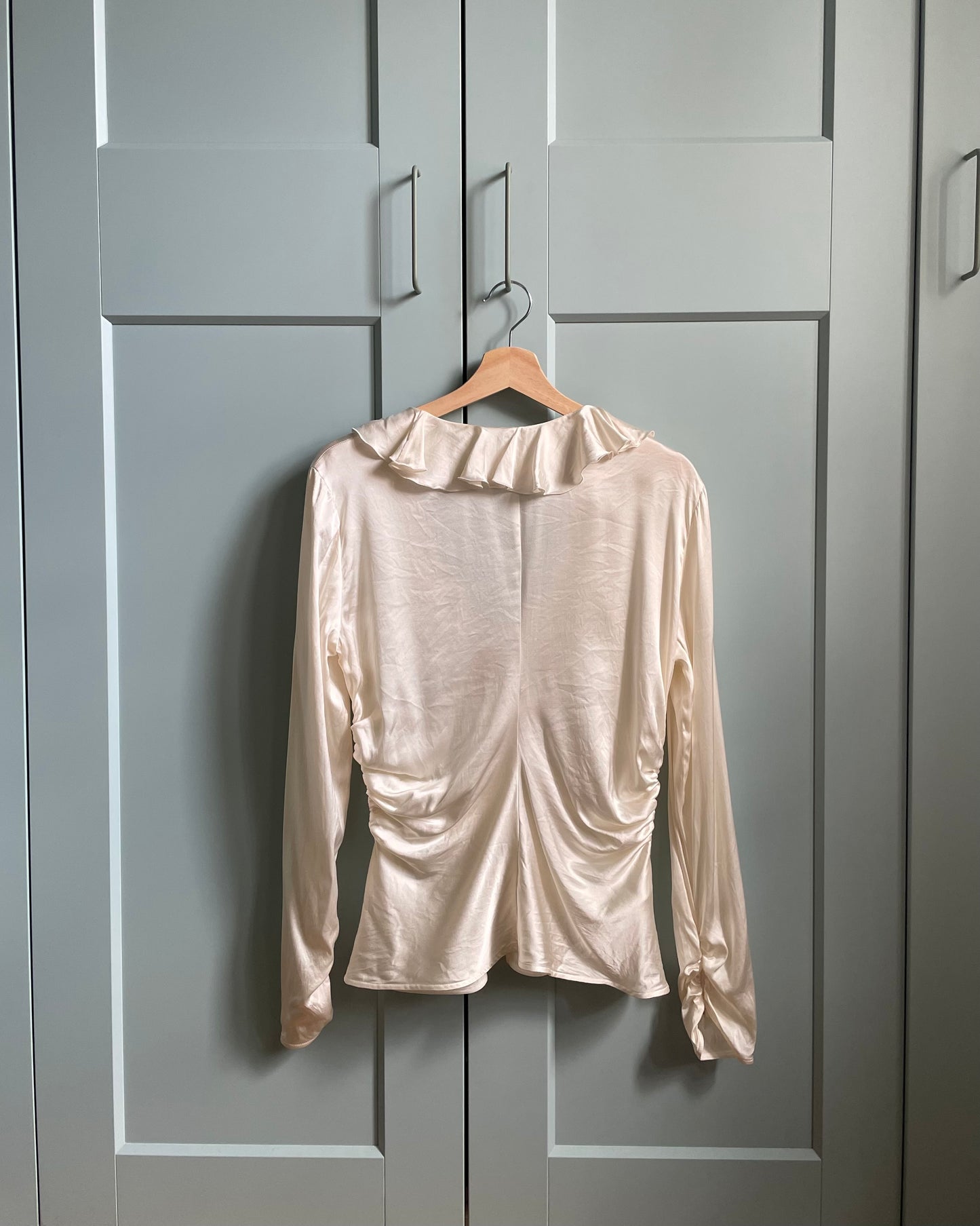 Vintage Designer Armani Cream Satin Silk Ruched Top