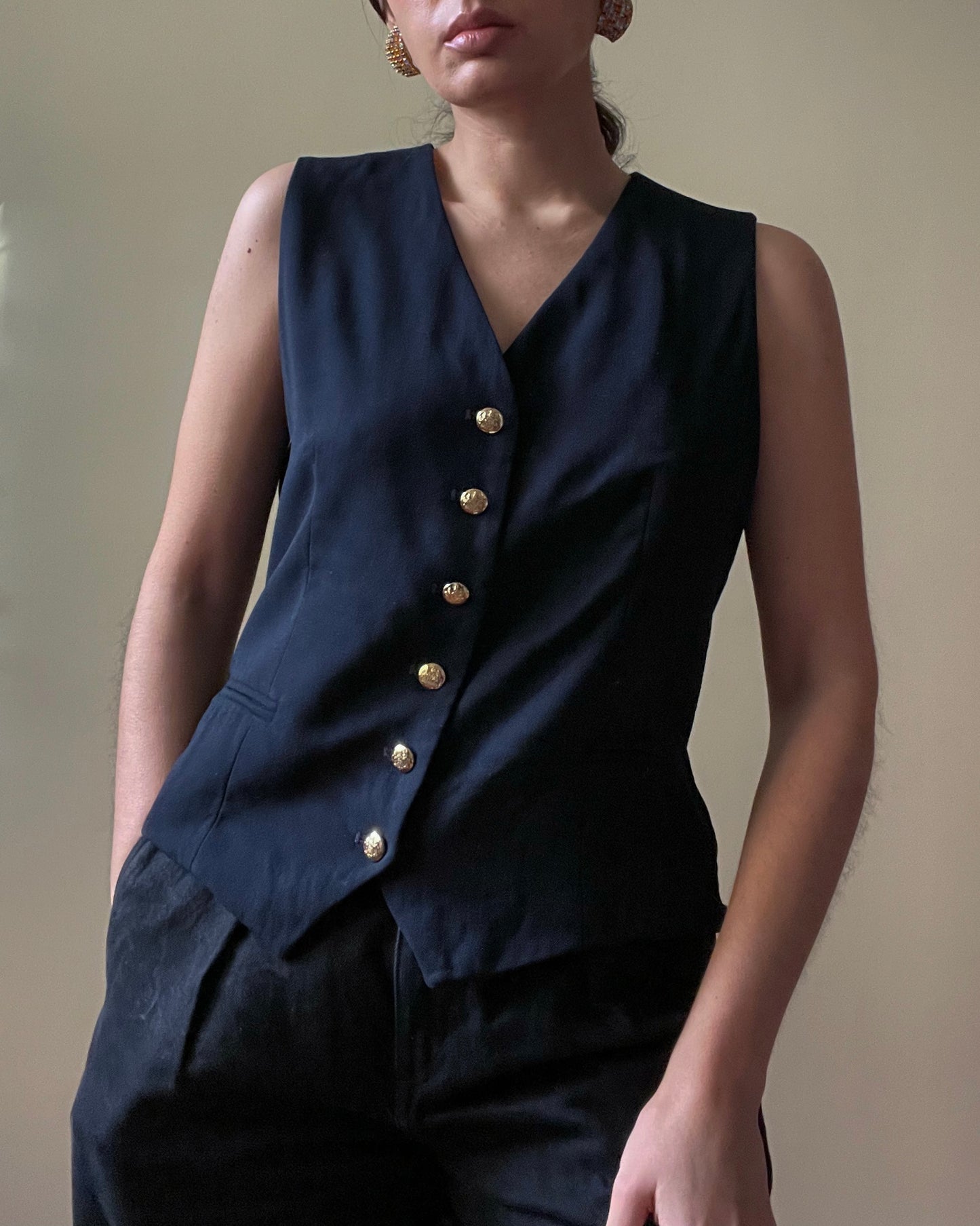 Vintage Designer Lauren Ralph Lauren Navy Wool Suiting Vest