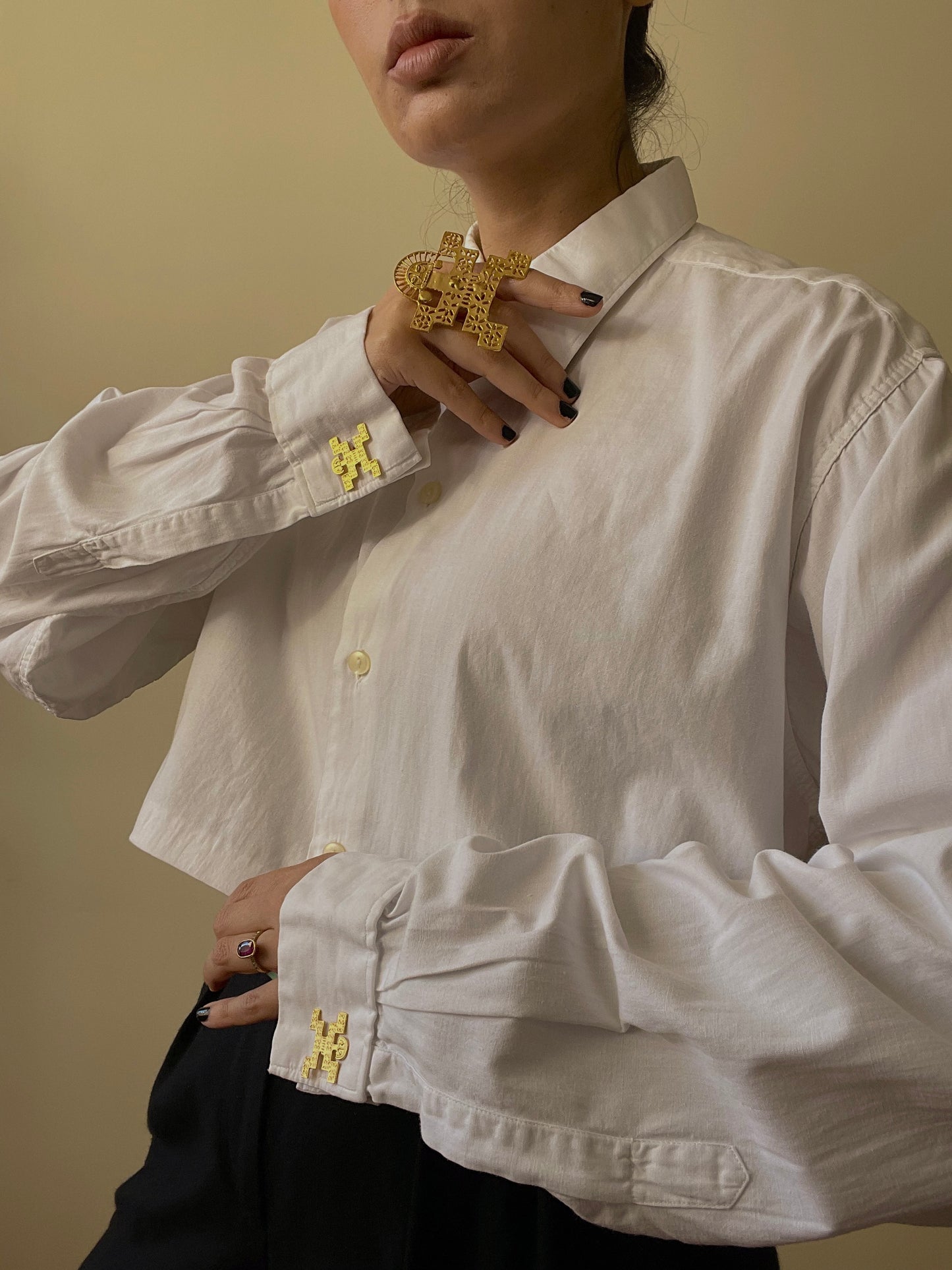 Vintage White Cotton Cropped Cufflink Shirt