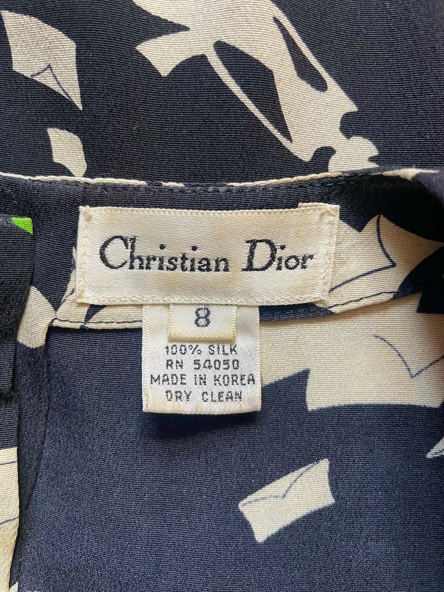 Vintage Designer Christian Dior Silk Print Top