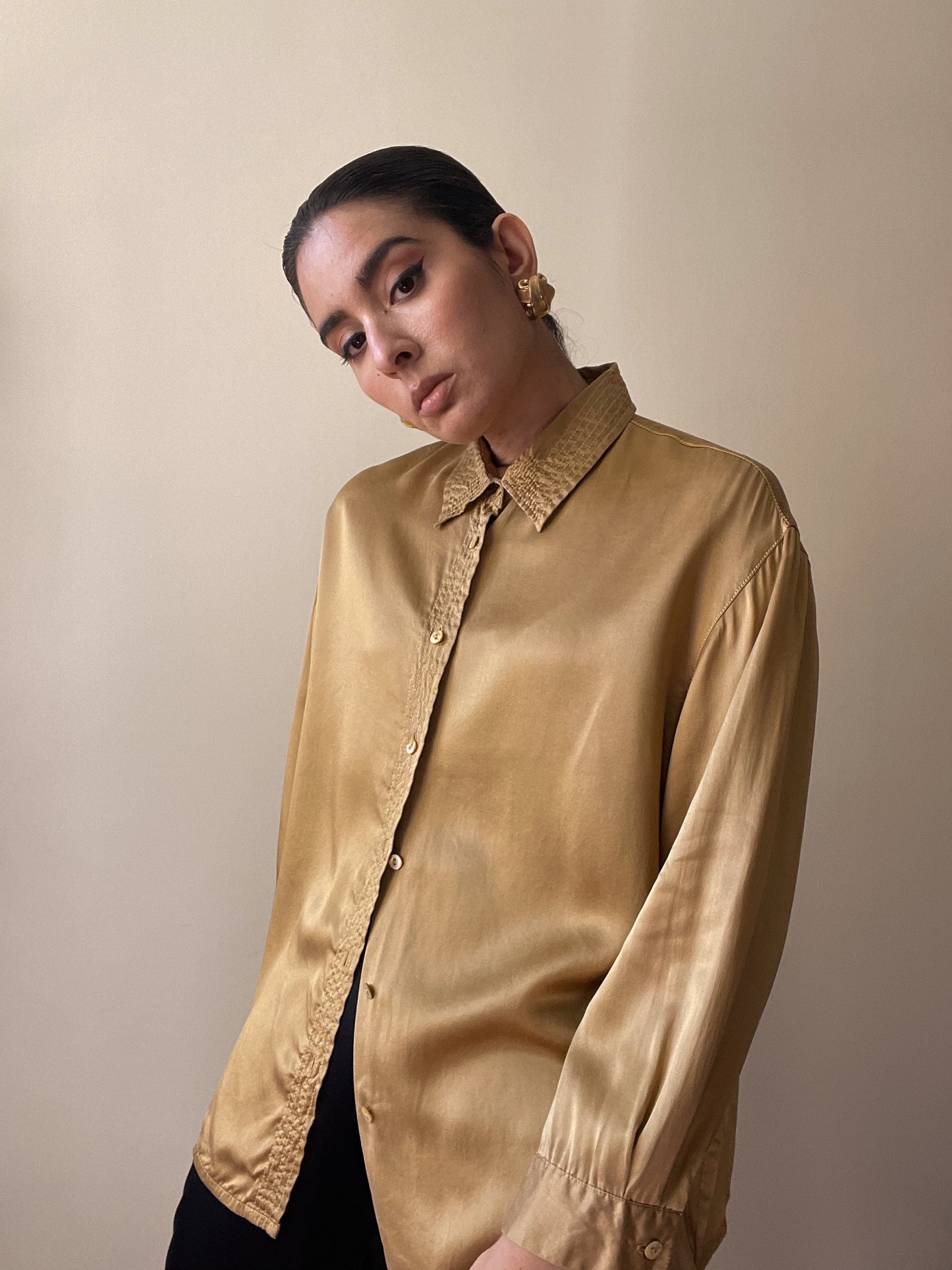 Vintage Designer Luisa Spagnoli Gold Satin Silk Top