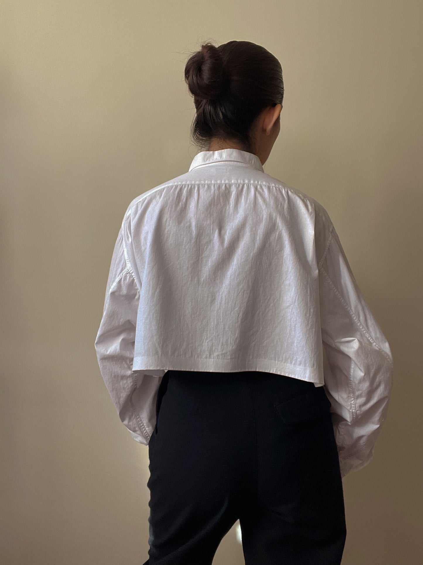 Vintage White Cotton Cropped Cufflink Shirt