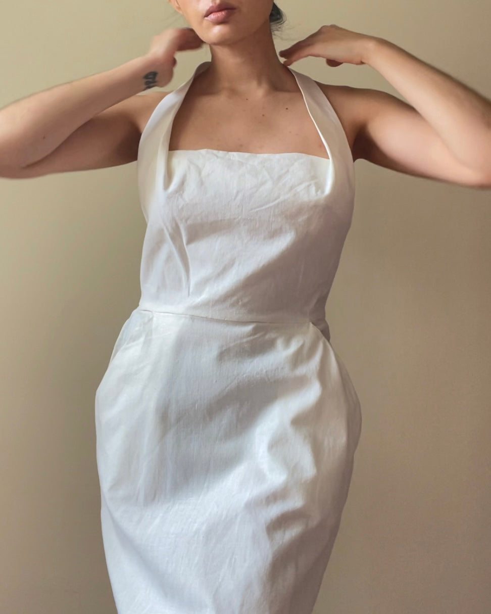 Vintage Designer Cathy Hardwick White Linen Blend Dress