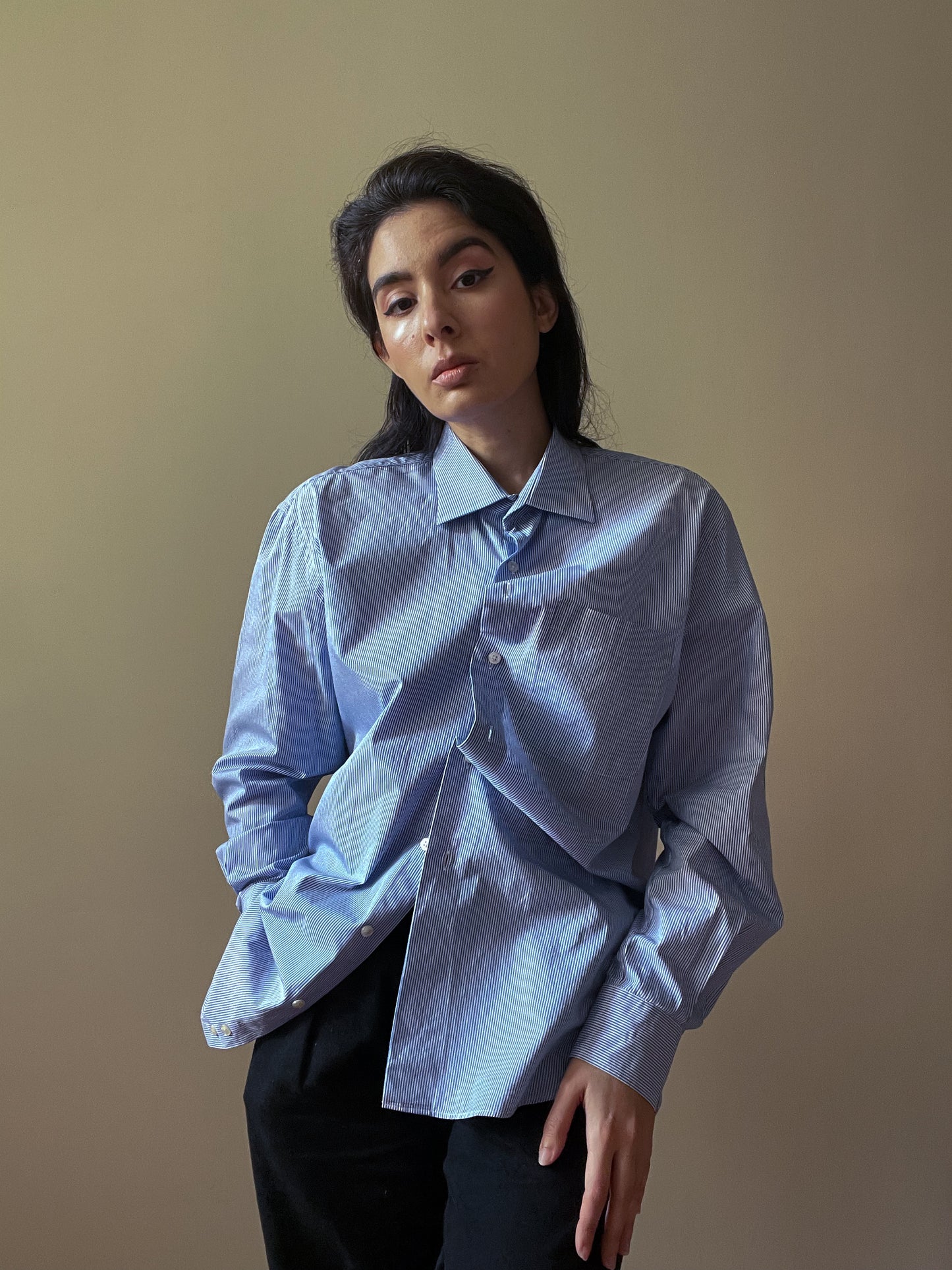 Vintage Brand Barneys New York Blue Cotton Stripe Shirt