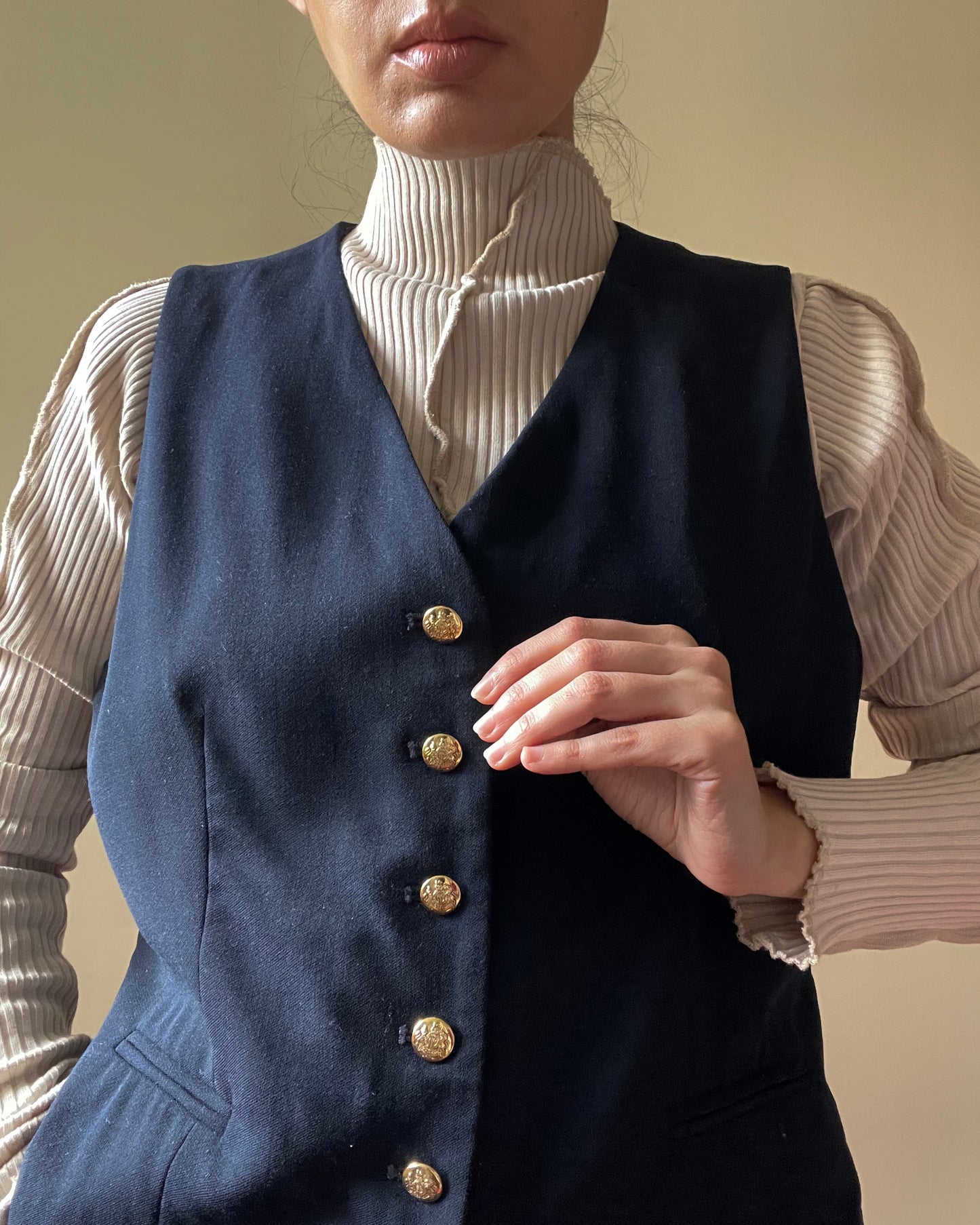 Vintage Designer Lauren Ralph Lauren Navy Wool Suiting Vest