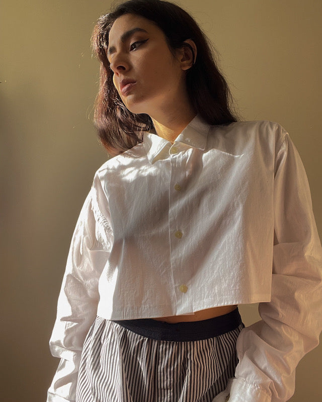 Vintage White Cotton Cropped Cufflink Shirt