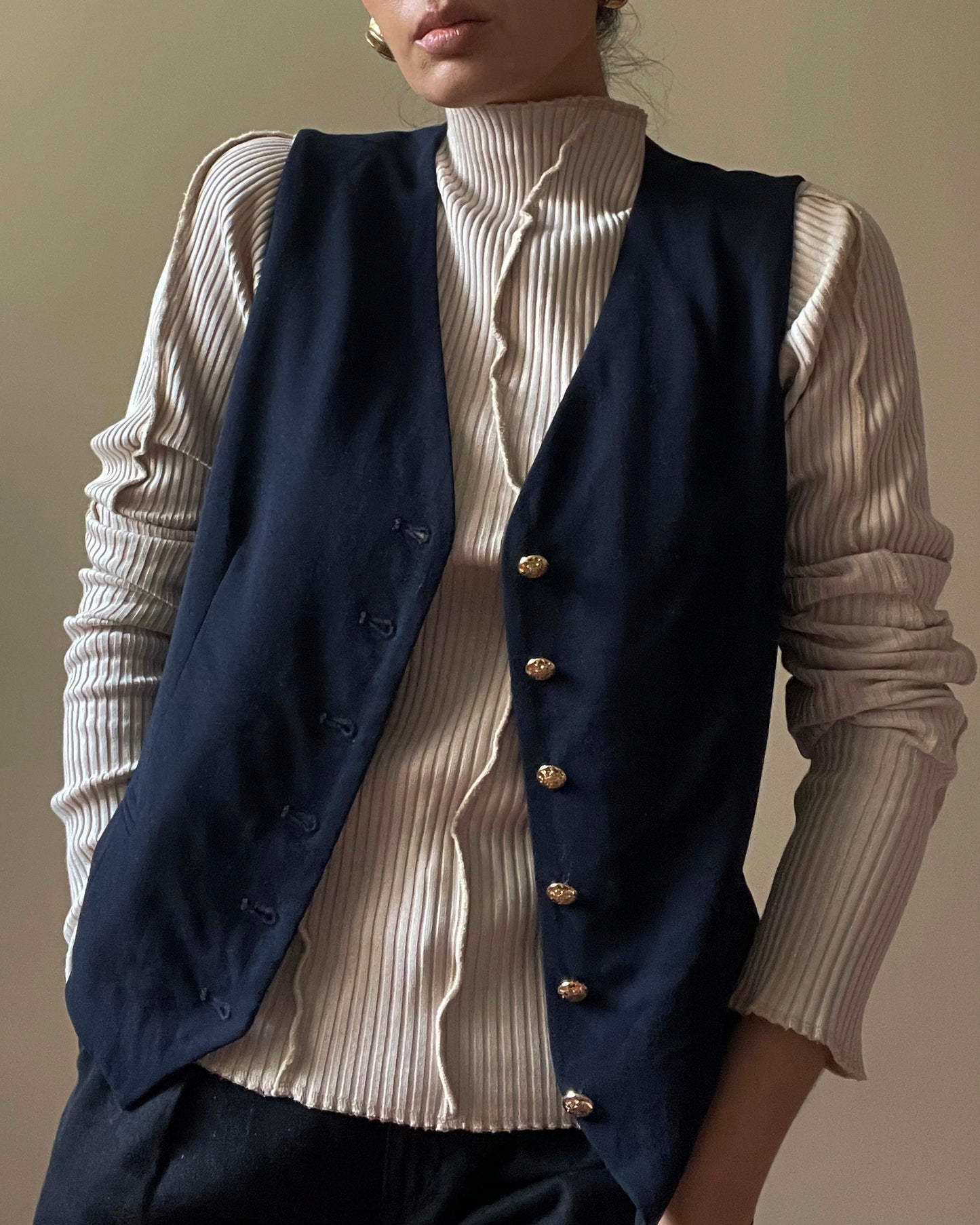 Vintage Designer Lauren Ralph Lauren Navy Wool Suiting Vest