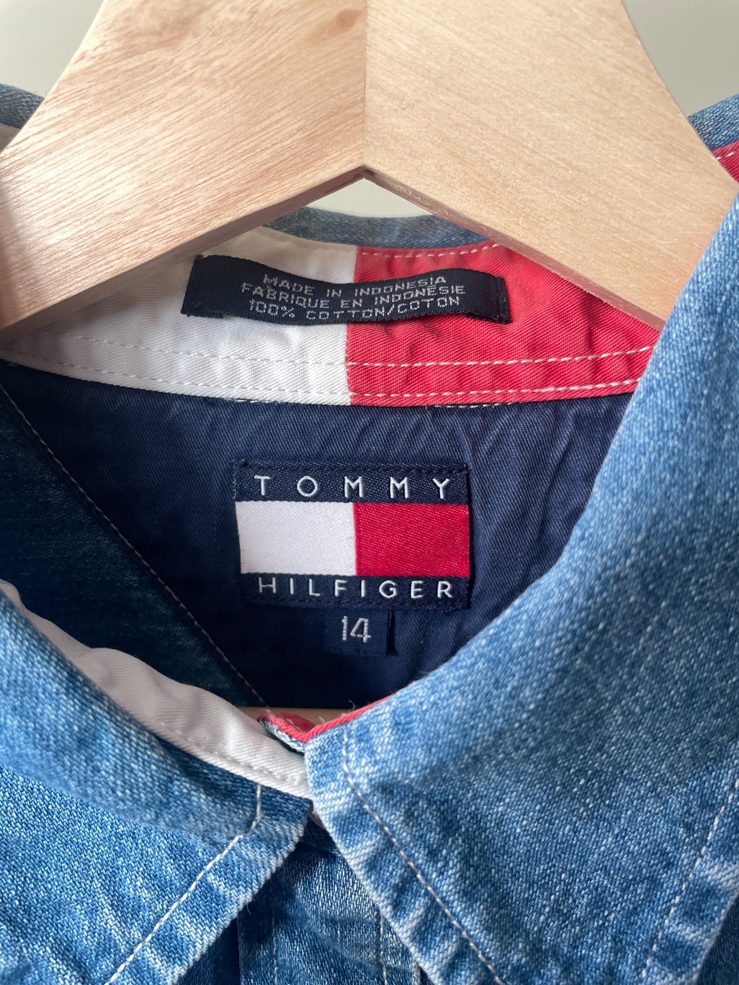 Vintage Designer Tommy Hilfiger Cotton Blue Chambray Shirt