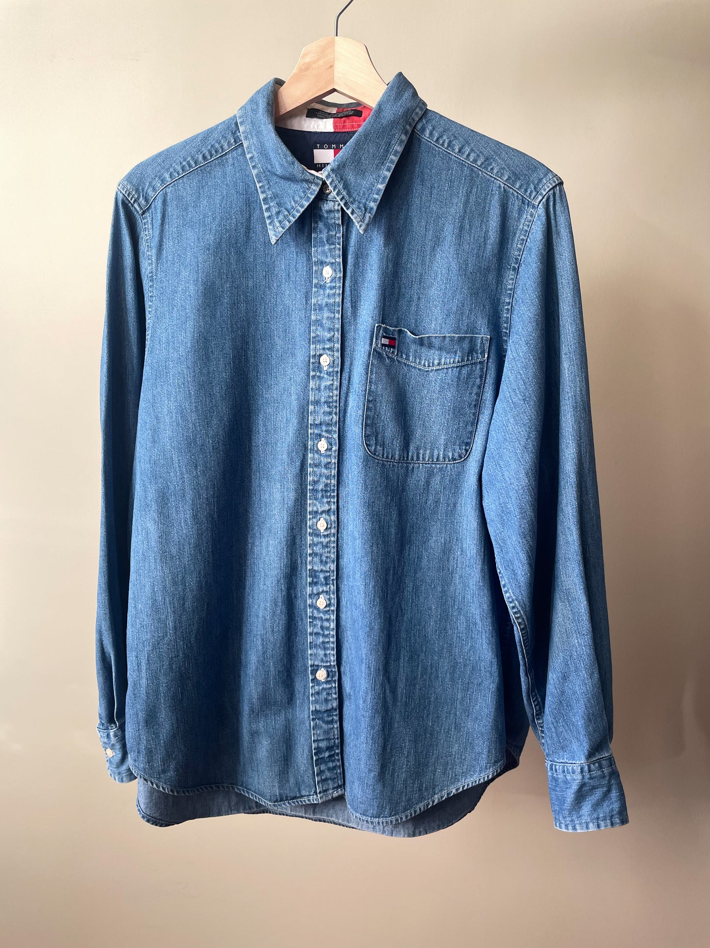 Vintage Designer Tommy Hilfiger Cotton Blue Chambray Shirt