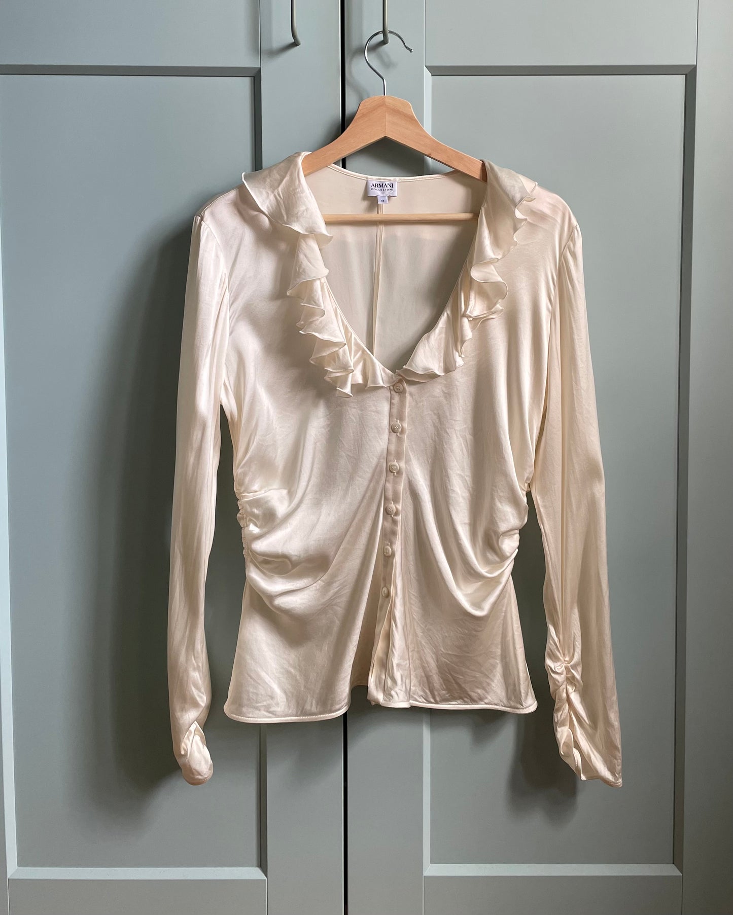 Vintage Designer Armani Cream Satin Silk Ruched Top