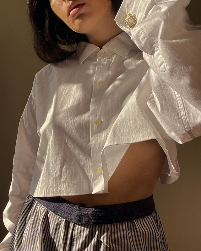 Vintage White Cotton Cropped Cufflink Shirt