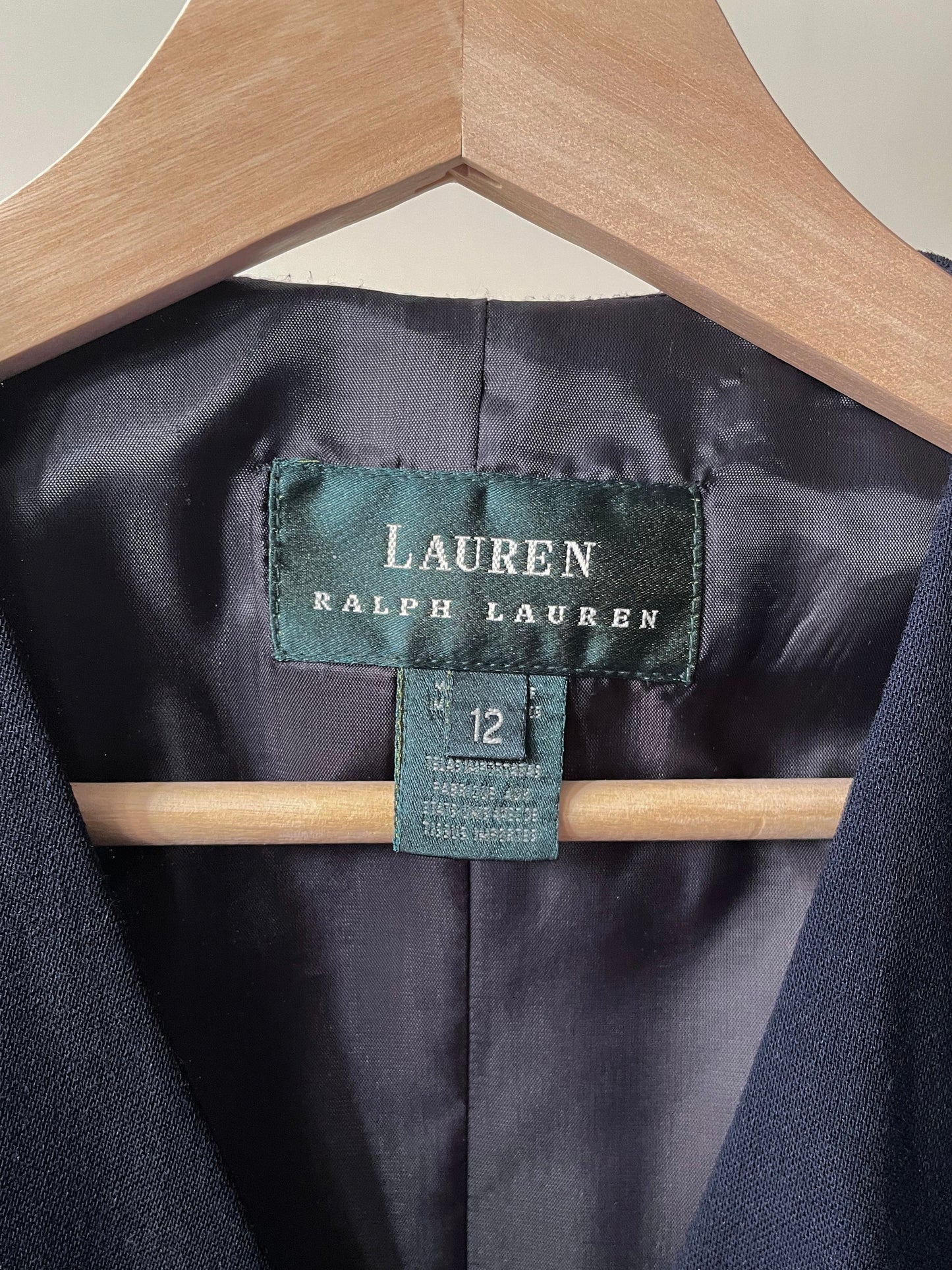 Vintage Designer Lauren Ralph Lauren Navy Wool Suiting Vest