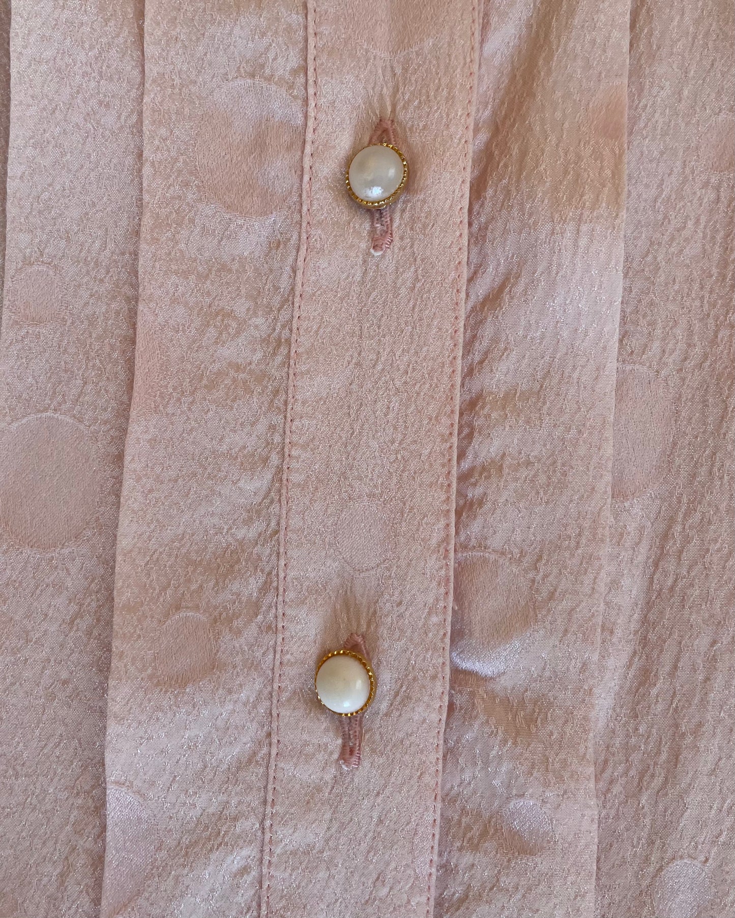 Vintage Pink Silk Top With Frontal Pleating And Sweet Button Details.